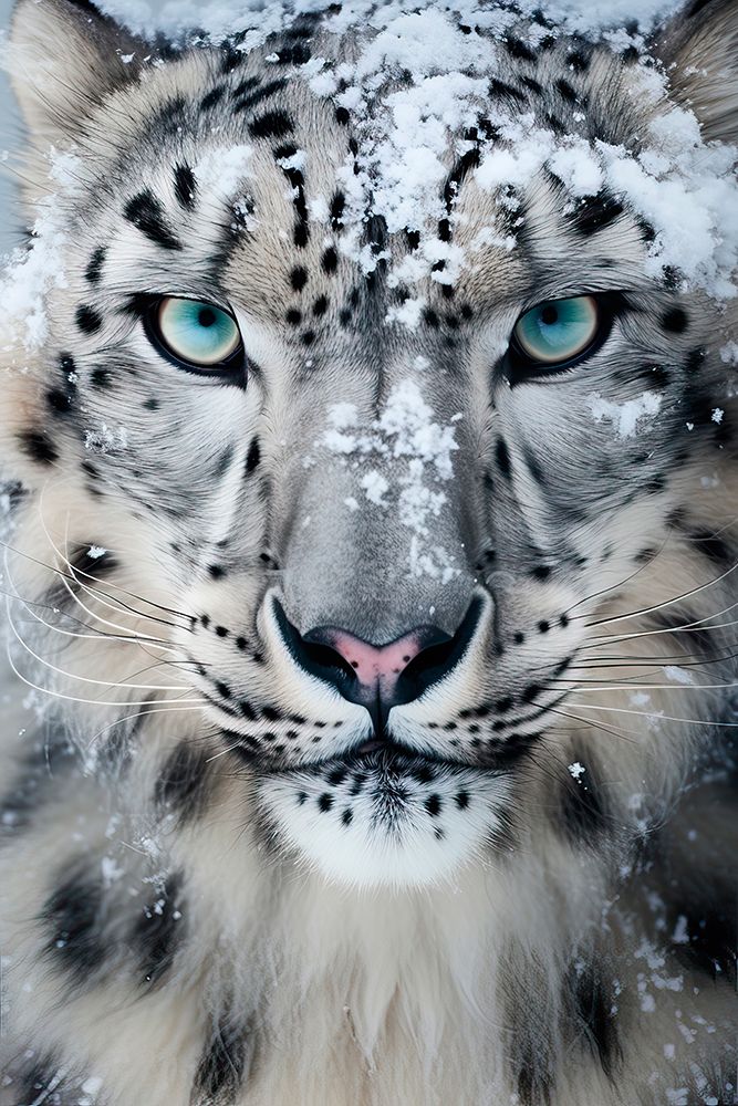 Close-up of snow leopard face. AI Generated.